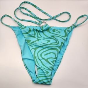 Storm Reid x Pacsun Blue Green Print Ring Double Strap Bikini Bottom Size L New